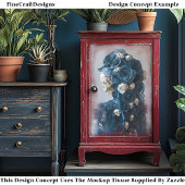 Gotische schedel & Roos Blauwgroen Ivoor Decoupage Tissuepapier