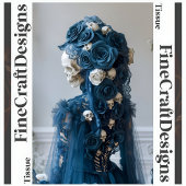 Gotische schedel & Roos Blauwgroen Ivoor Decoupage Tissuepapier