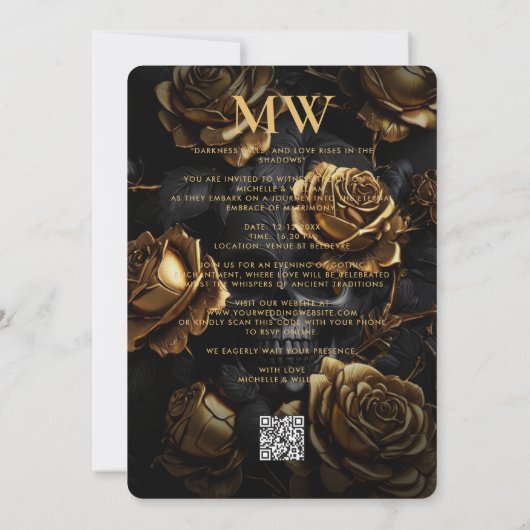 Gotische schedel Roos Boho Elegant Monogram Zwart Kaart (Achterkant)