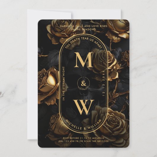 Gotische schedel Roos Boho Elegant Monogram Zwart Kaart (Voorkant)