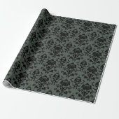 Gotische Schedel & Roos Damask Wrapping Paper Cadeaupapier (Uitgerold)