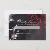 Gotische schedel & Roos Elegant Dark Wedding RSVP Kaartje (Voorkant)