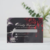 Gotische schedel & Roos Elegant Dark Wedding RSVP Kaartje (Staand voorkant)
