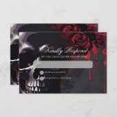 Gotische schedel & Roos Elegant Dark Wedding RSVP Kaartje (Voorkant / Achterkant)