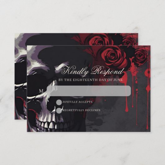Gotische schedel & Roos Elegant Dark Wedding RSVP Kaartje (Voorkant / Achterkant)
