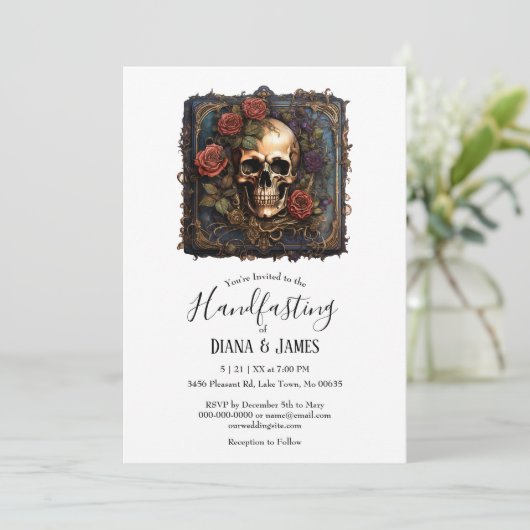 Gotische schedel & Rozen Elegant Handvasten Kaart (Staand voorkant)