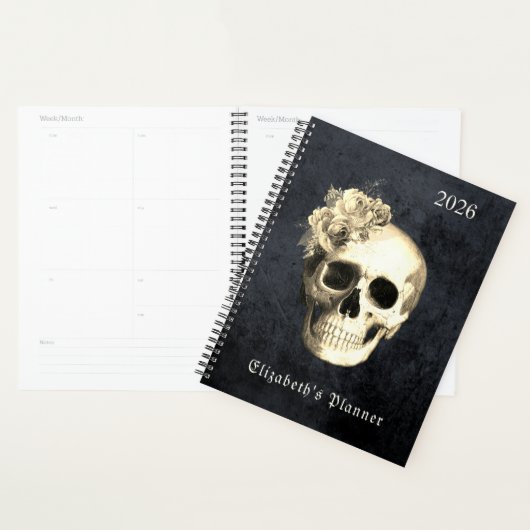 Gotische schedel Rozen gepersonaliseerd 2026 Planner (Display)