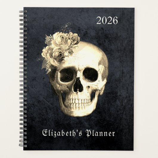 Gotische schedel Rozen gepersonaliseerd 2026 Planner (Voorkant)