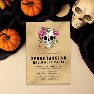 Gotische Schedel & Rozen   Halloweenfeest Kaart