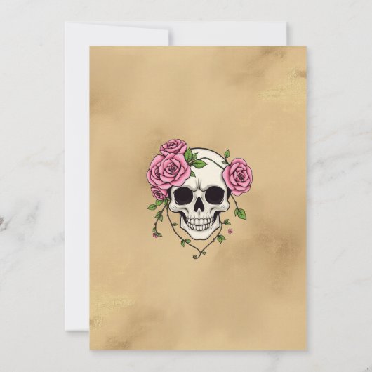 Gotische Schedel & Rozen | Halloweenfeest Kaart (Achterkant)
