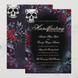 Gotische Schedel & Rozen Paarse Zwarte Handfasting Kaart