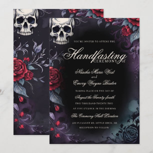 Gotische Schedel & Rozen Paarse Zwarte Handfasting Kaart