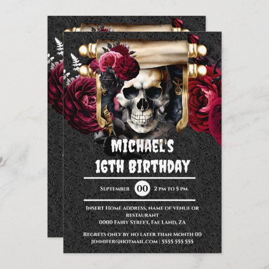 Gotische schedel rozen piraat kinder volwassenen l kaart (Voorkant / Achterkant)