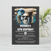 Gotische schedel rozen piraat kinder volwassenen l kaart (Staand voorkant)