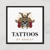 Gotische schedel & Samurai Helm Moderne Tattoo Art Vierkante Visitekaartje (Voorkant)