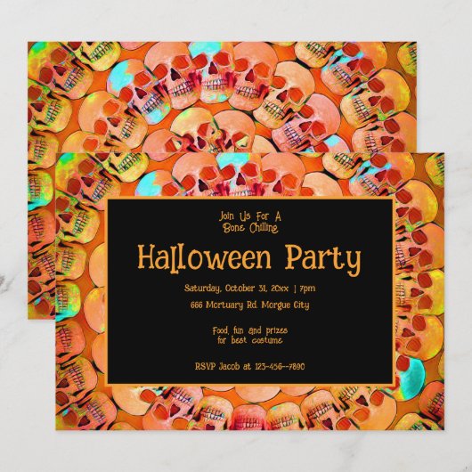 Gotische schedel Sinaasappel Abstract Halloween Pa Kaart (Voorkant / Achterkant)