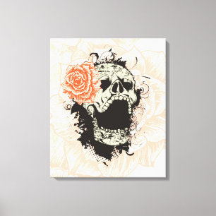 Gotische schedel & sinaasappel roos verpakt canvas afdruk