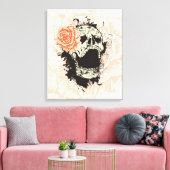 Gotische schedel & sinaasappel roos verpakt canvas afdruk (Insitu (Woonkamer))