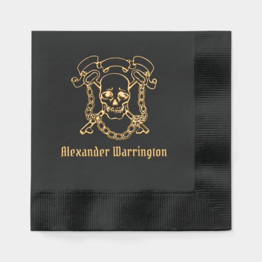 Gotische schedel, sleutels, kettingnaam folie servetten (Voorkant)