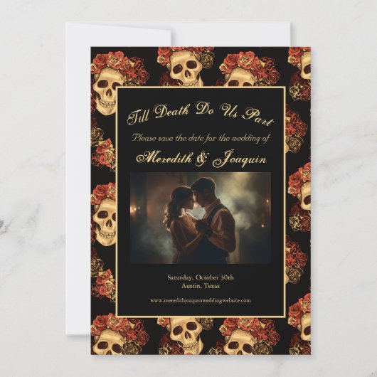 Gotische schedel tot de dood ons deel Foto Save The Date (Voorkant)