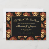 Gotische schedel tot de dood ons deel zwart save the date (Voorkant)