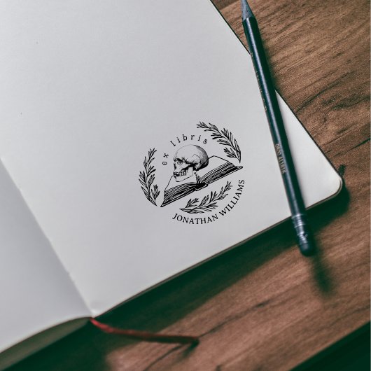  gotische schedel verlaat bibliotheek Ex Libris Rubberstempel