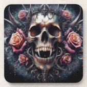 Gotische schedel versierd met Rozen Bier Onderzetter (Voorkant)
