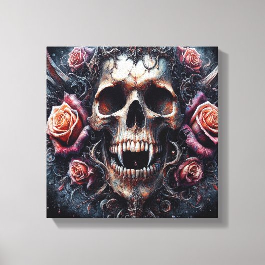 Gotische schedel versierd met Rozen Canvas Afdruk (Voorkant)