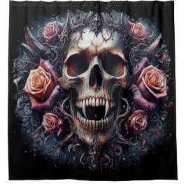 Gotische schedel versierd met Rozen Douchegordijn