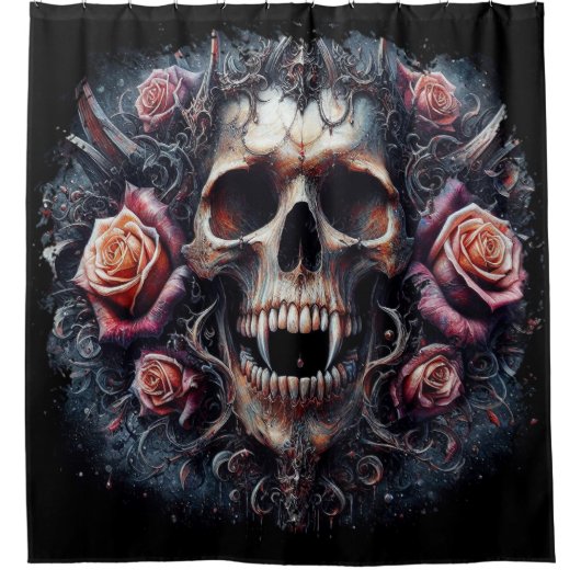 Gotische schedel versierd met Rozen Douchegordijn (Voorkant)