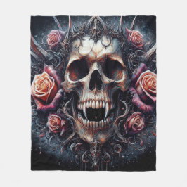 Gotische schedel versierd met Rozen Fleece Deken