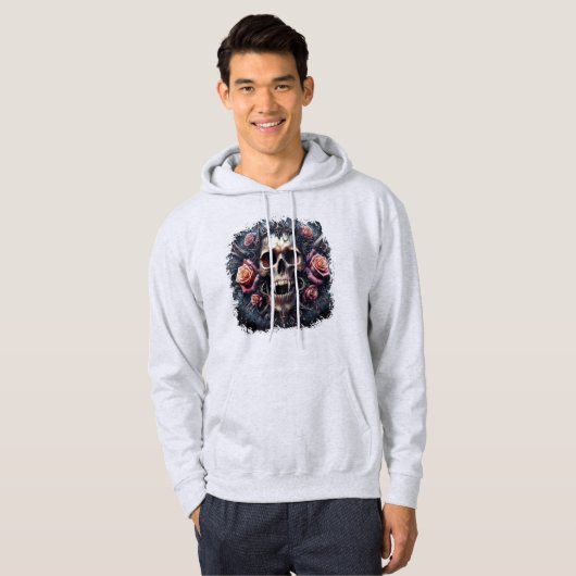 Gotische schedel versierd met Rozen Hoodie (Voorkant volledig)