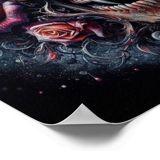 Gotische schedel versierd met Rozen Poster (Hoek)