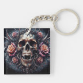 Gotische schedel versierd met Rozen Sleutelhanger (Achterkant)