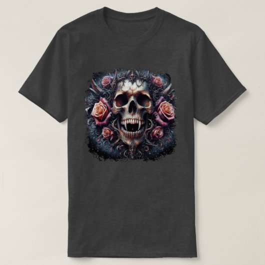 Gotische schedel versierd met Rozen T-shirt (Design voorkant)