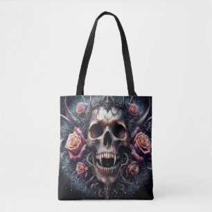 Gotische schedel versierd met Rozen Tote Bag