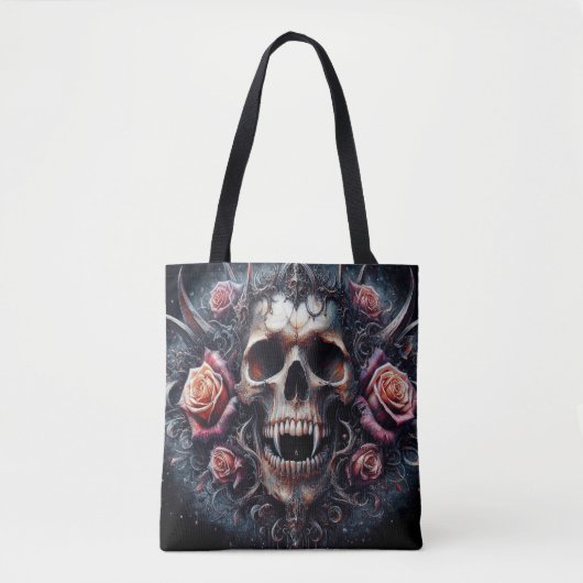 Gotische schedel versierd met Rozen Tote Bag (Voorkant)