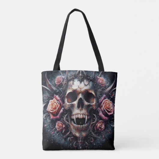 Gotische schedel versierd met Rozen Tote Bag (Achterkant)
