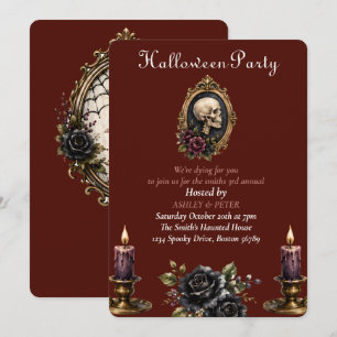 Gotische Schedel Vintage Spiegel Halloween Feest Kaart