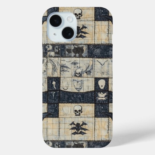 Gotische Schedel & Vleermuis Denim Collage Case-Mate iPhone Case (Achterkant)
