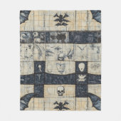 Gotische Schedel & Vleermuis Denim Collage Fleece Deken (Voorkant)