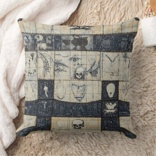 Gotische Schedel & Vleermuis Denim Collage Kussen