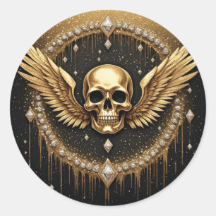💎 Gotische Schedel Vleugels Logo Voor Alternatiev Ronde Sticker