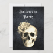 Gotische schedel wit rozen Halloween feest Kaart (Voorkant)