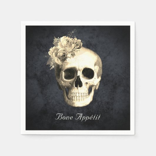 Gotische schedel witte rozen gepersonaliseerde Hal Servet (Voorkant)