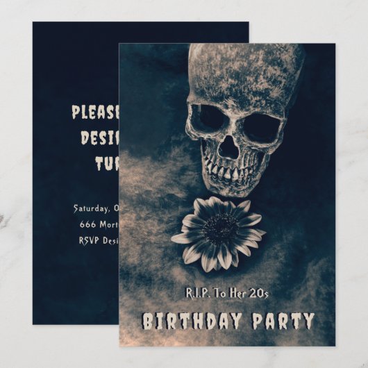 Gotische schedel Zonnebloem RIP Naar haar 20s Kaart (Voorkant / Achterkant)