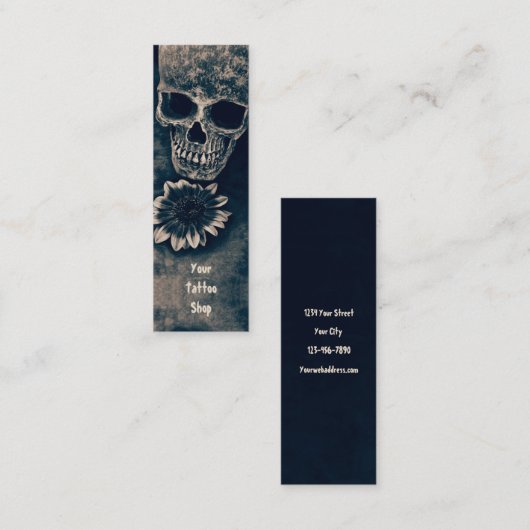 Gotische Schedel Zonnebloem Vintage Dark Academia Mini Visitekaartje (Voorkant / Achterkant)