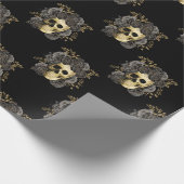 Gotische  schedel Zwart & Goud Rozen Cadeaupapier (Hoek)