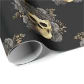 Gotische  schedel Zwart & Goud Rozen Cadeaupapier (Rol Hoek)