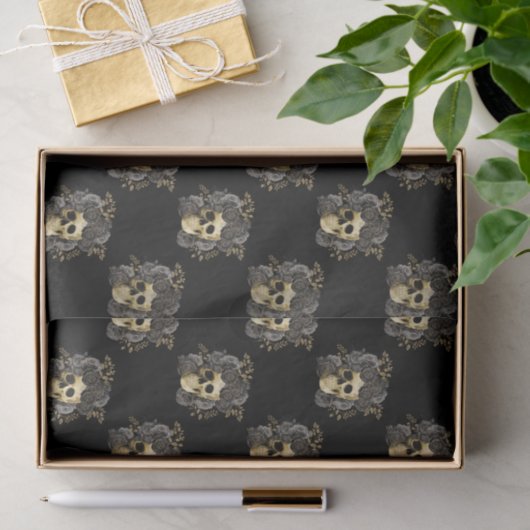 Gotische schedel Zwart & Goud Rozen Glitter Tissuepapier (Geschenk)